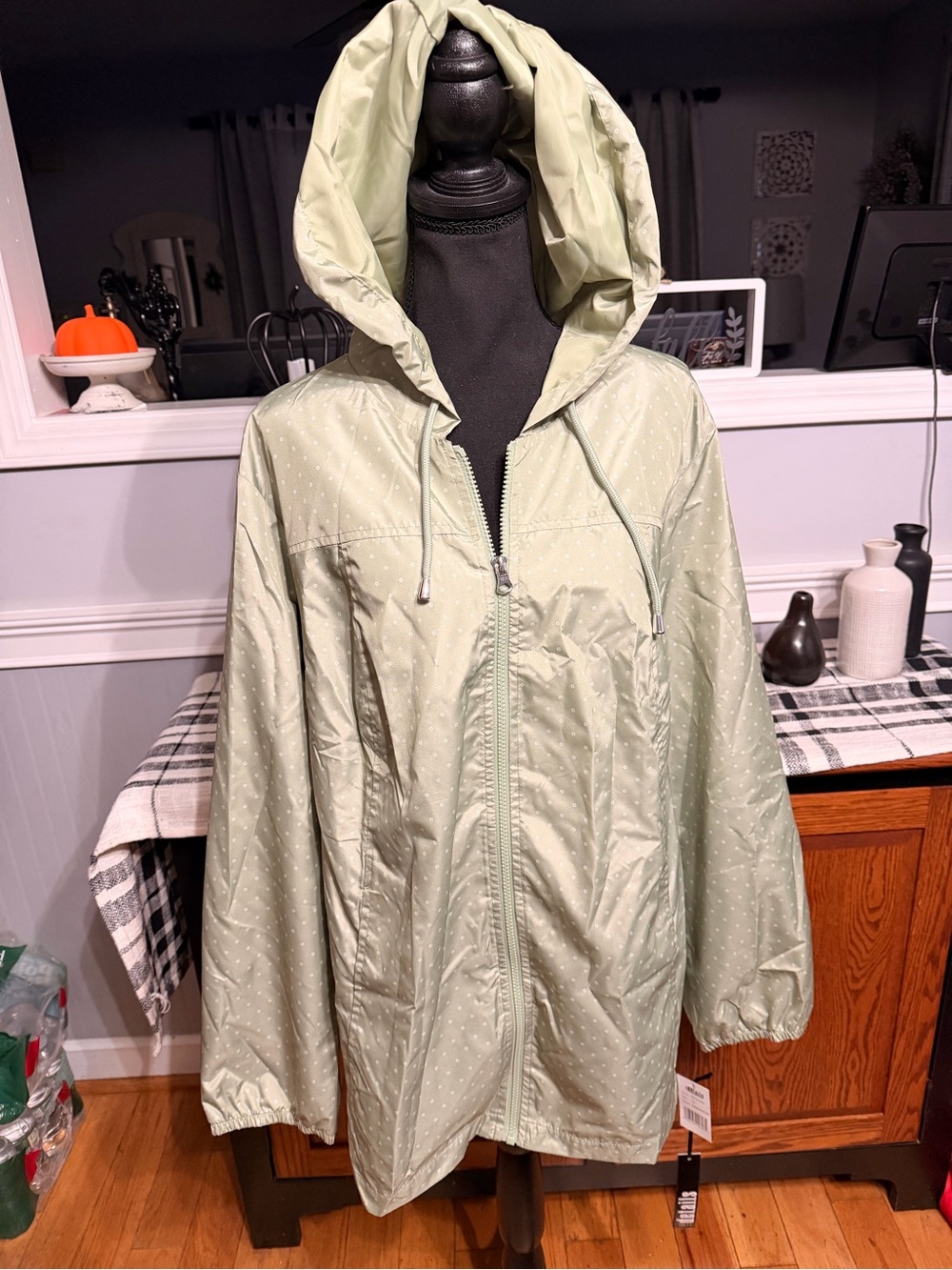 Light Green Hooded Windbreaker Jacket -Womens